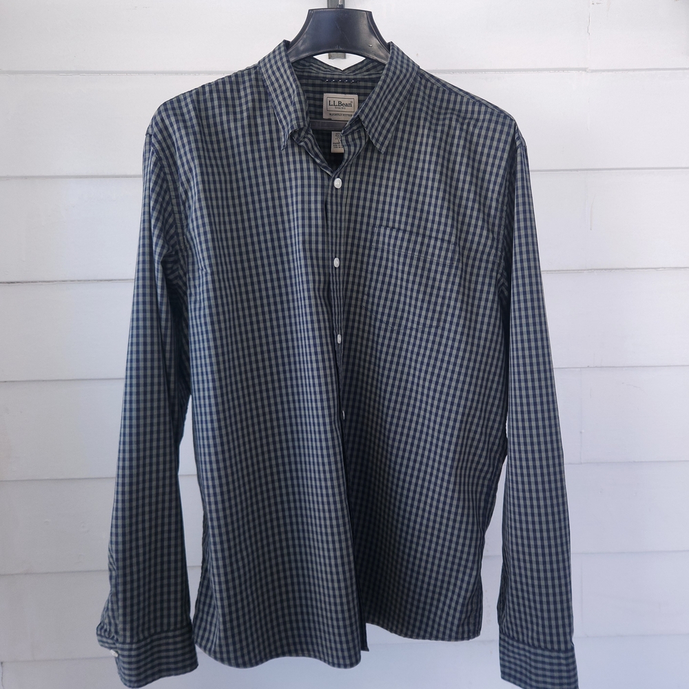 L.L. Bean Men's Navy and Gray Plaid Shirt